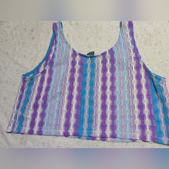 Wild Fable Crochet Tank XL Boho Striped Pastel Open Knit Crop Top - Picture 2 of 5